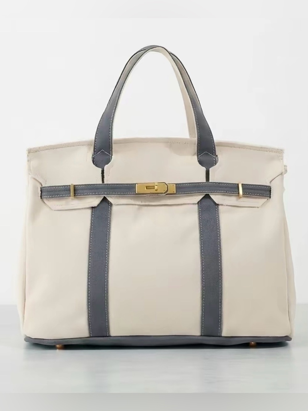Boatkin Canvas Two-Tone Bag - Blue Gray with Gold Hardware